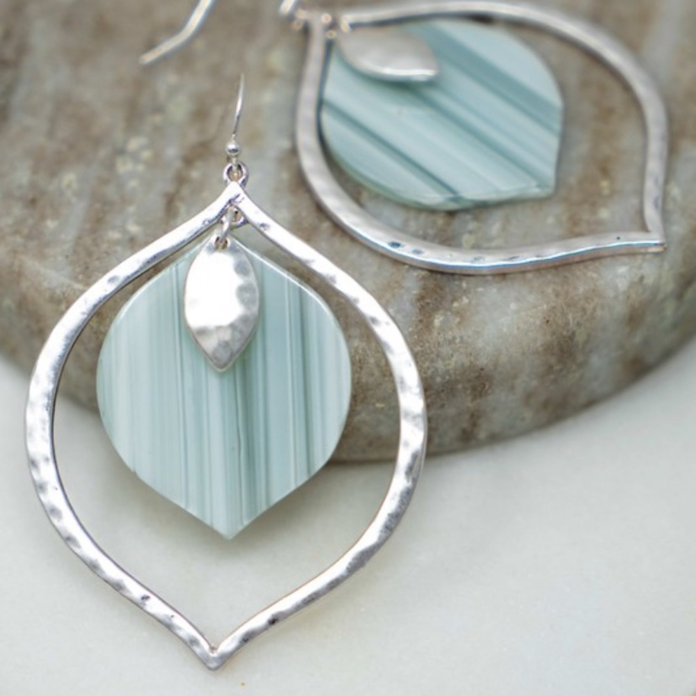 Hammered Silver Open Teardrop Charm Earrings